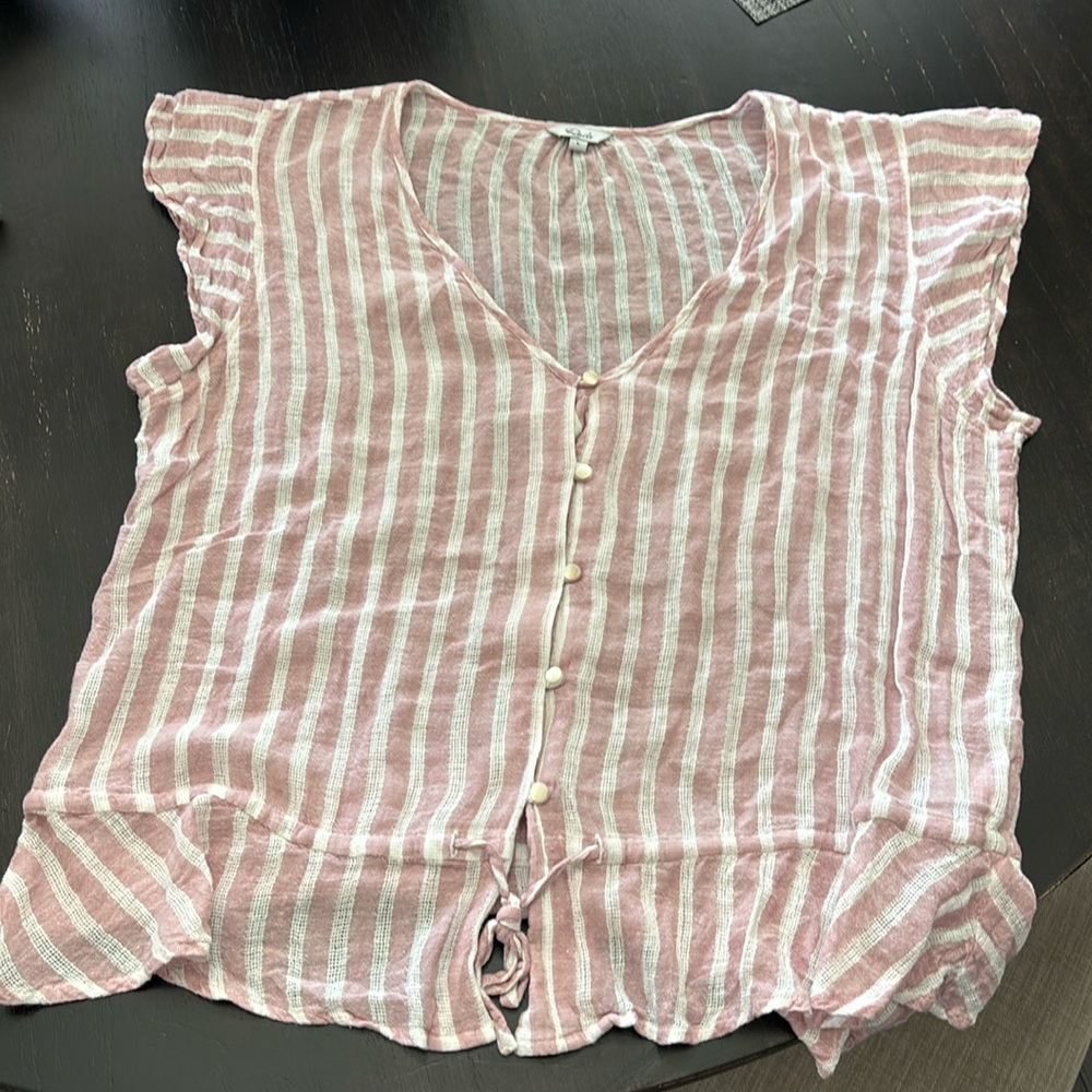 Rails White Pink Buttoned Ruffled Blouse